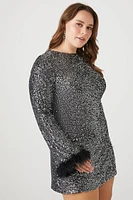 Plus Feather-Trim Mini Dress
