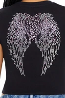 Rhinestone Angel Wing Cropped Tee