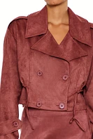 Faux Suede Cropped Trench Coat