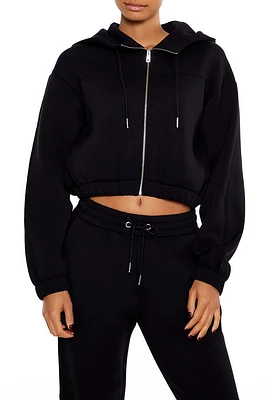 Drop-Sleeve Cropped Zip-Up Hoodie