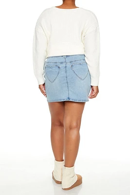 Plus Heart Pocket Denim Mini Skirt