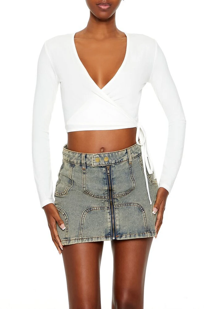 Ribbed Knit Wrap Crop Top