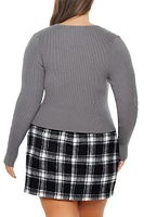 Plus Cropped Rib-Knit Sweater