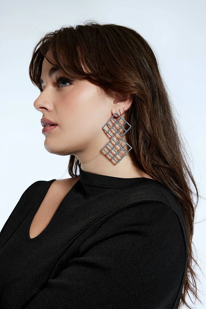 Rhinestone Crosshatch Drop Earrings