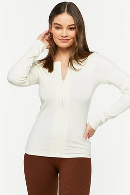 Ribbed Knit Half-Zip Top