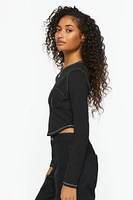 Bustier-Stitched Long-Sleeve Top