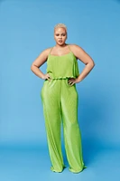 Plus Plisse Lettuce-Edge Wide-Leg Pants