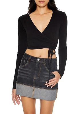 Cropped Rib-Knit Wrap Top