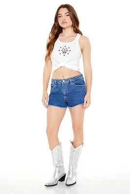 Studded Mid-Rise Denim Shorts