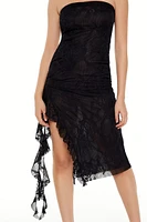 Ruffle Lace Midi Strapless Dress