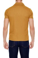 Ribbed Open V-Neck Polo Shirt