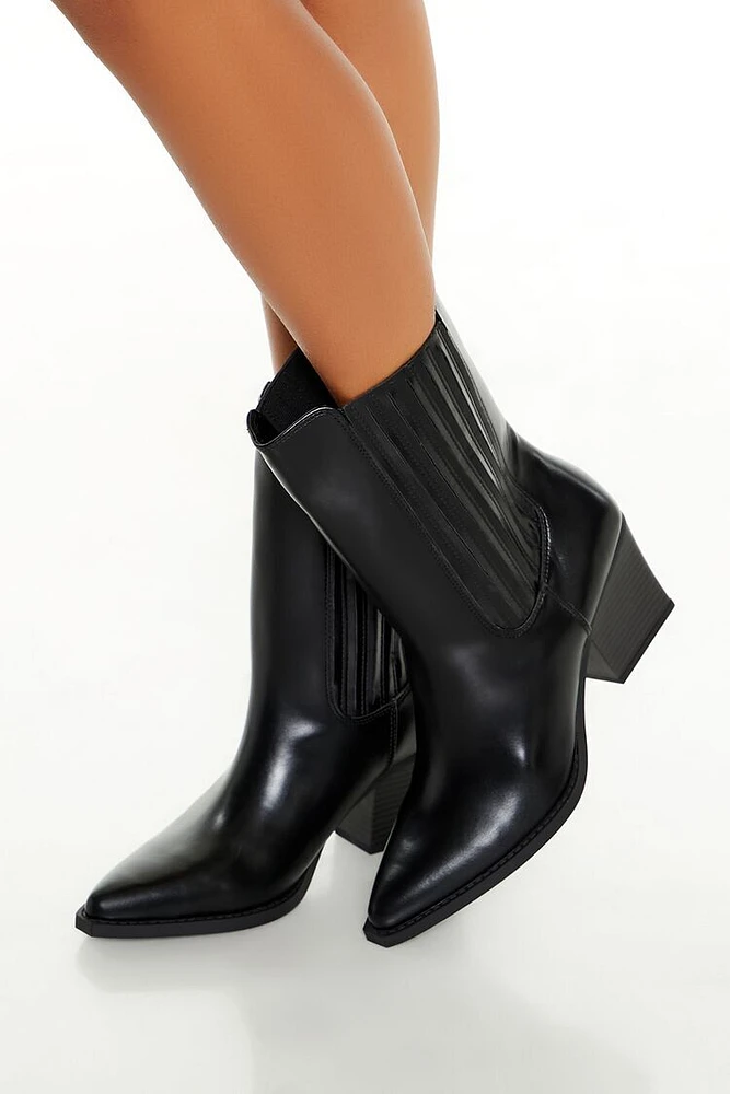 Faux Leather Pointed-Tie Booties