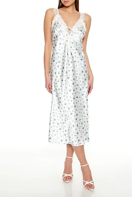 Lace-Trim Floral Midi Slip Dress