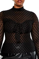 Plus Sheer Polka Dot Bow Top