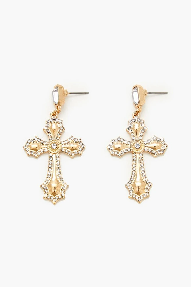 Rhinestone Cross Drop Earrings