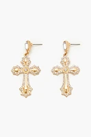 Rhinestone Cross Drop Earrings