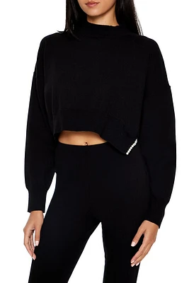 Faux Pearl-Trim Cropped Sweater