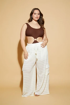 Plus Crochet Striped Wide-Leg Pants