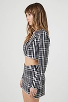 Plaid Rhinestone-Trim Cropped Blazer