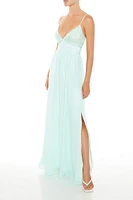 Plunging Ruffle Maxi Dress