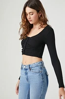 Ruched Rib-Knit Crop Top