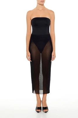 Sheer Mesh Rhinestone Maxi Skirt