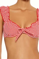 Gingham Ruffle-Sleeve Underwire Bikini Top