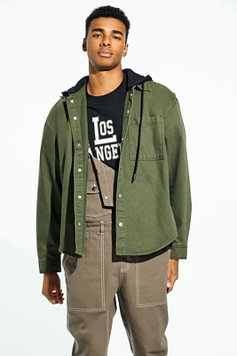 Hooded Curved-Hem Shacket