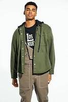 Hooded Curved-Hem Shacket