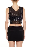 Mesh Faux Pearl Crop Top