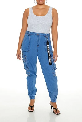 Plus Denim Cargo Joggers