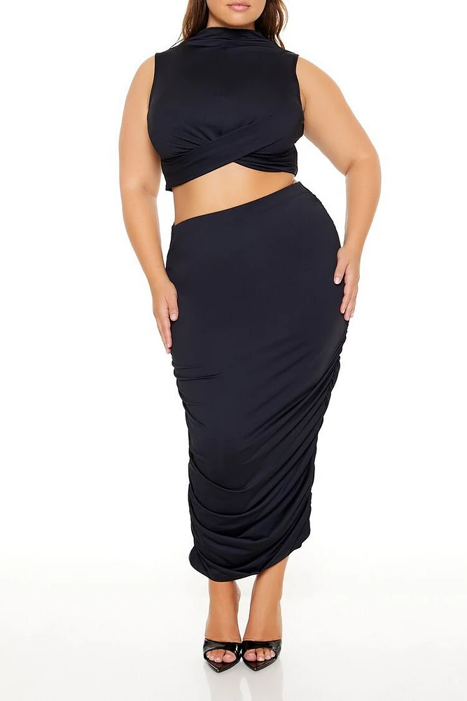 Plus Ruched Crop Top & Skirt Set