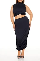 Plus Ruched Crop Top & Skirt Set