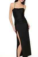 Lace-Up Ruched Maxi Dress