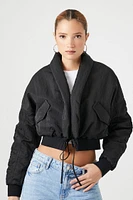 Ruched Tie-Front Puffer Jacket