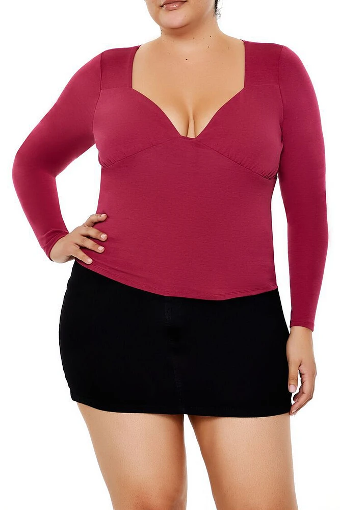 Plus Plunging Long-Sleeve Top