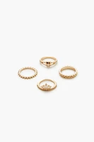Thin Rhinestone Heart Ring Set