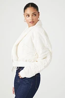 Ruched Tie-Front Puffer Jacket
