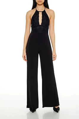 Lace Halter Wide-Leg Jumpsuit