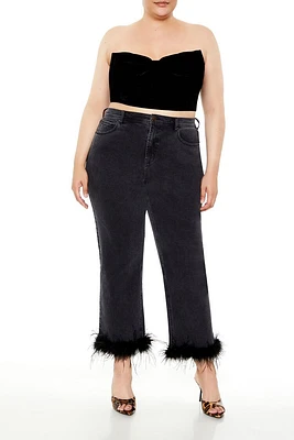 Plus Faux Feather-Trim Jeans