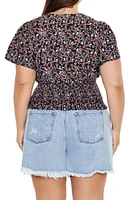 Plus Smocked Floral Print Top