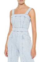 Pinstriped Denim Wide-Leg Jumpsuit