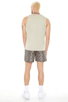 Geo Print Drawstring Swim Trunks