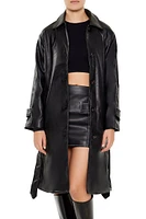 Faux Leather Tie-Waist Trench Coat