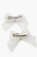 Lace Bow Faux Gem Hair Clip Set