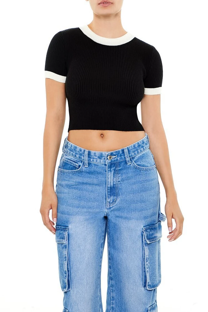 Sweater-Knit Ringer Cropped Tee