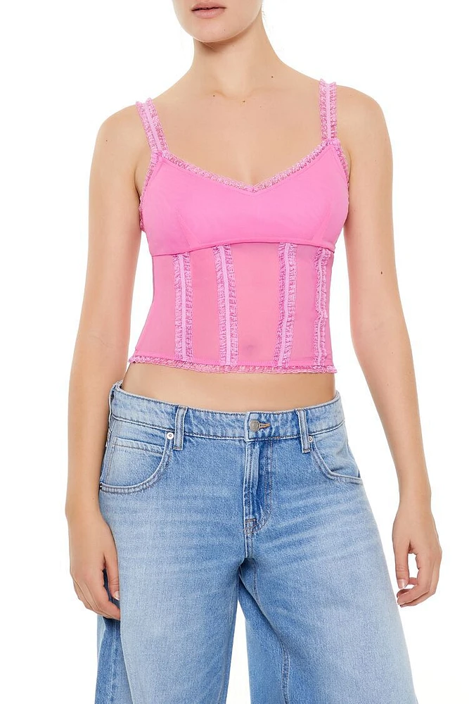 Mesh Ruffle-Trim Cropped Cami