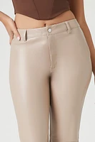 Faux Leather Mid-Rise Flare Pants