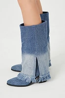 Frayed Denim Overlay Boots