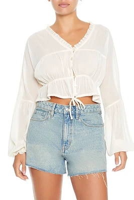 Chiffon Ruffle-Trim Crop Top